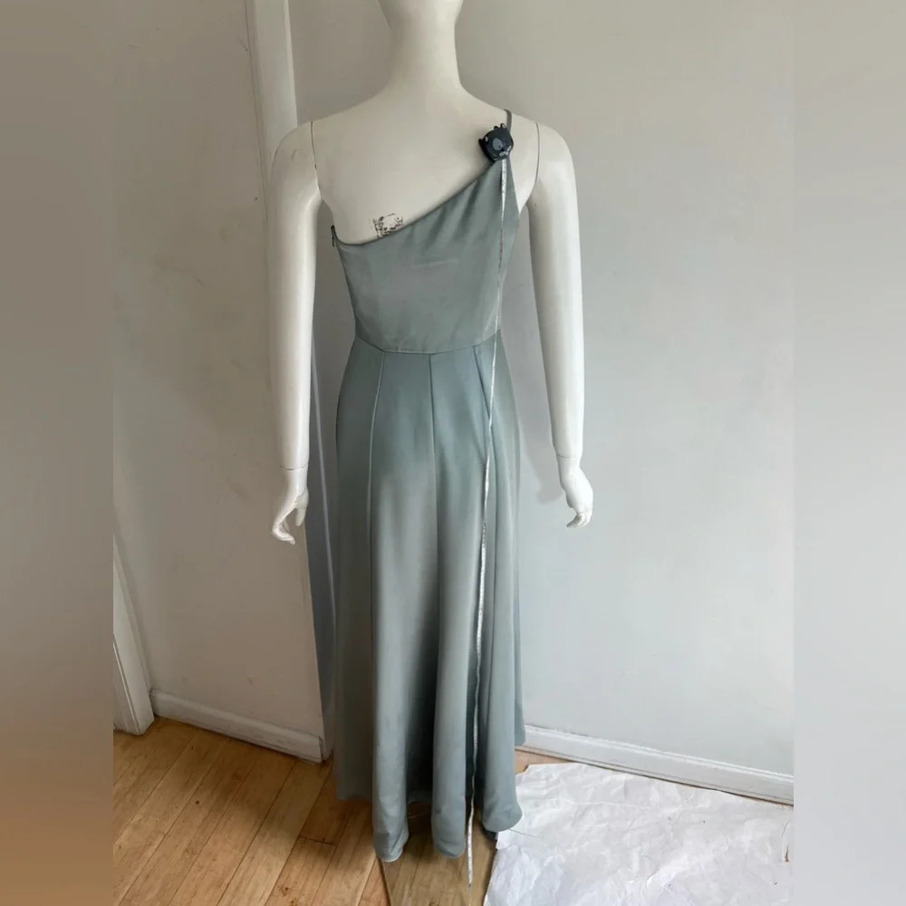 Amsale Womens One Shoulder Satin Side Zip Maxi Dress Long Gown Green Size 0 - Picture 5 of 9